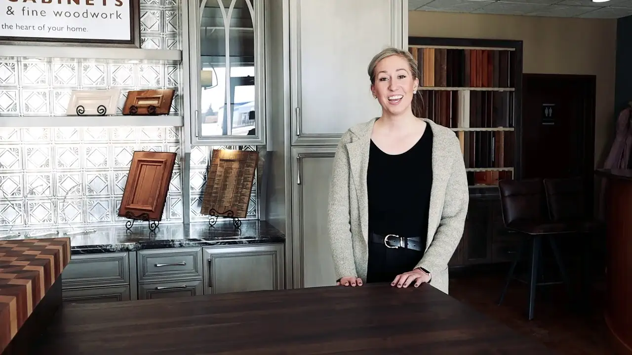 Cabinetry showroom featuring custom wood door samples, fine millwork displays, and premium finish options crafted by Hiebert Cabinets.